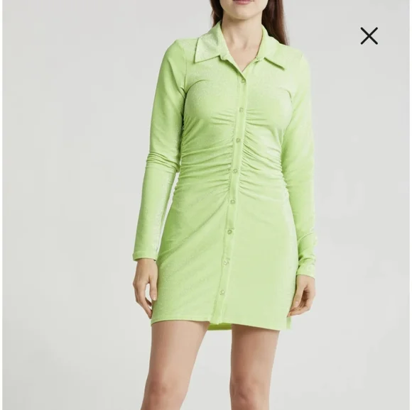Good American Women's Sparkle Long Sleeve Dress - Green - Casual dresses